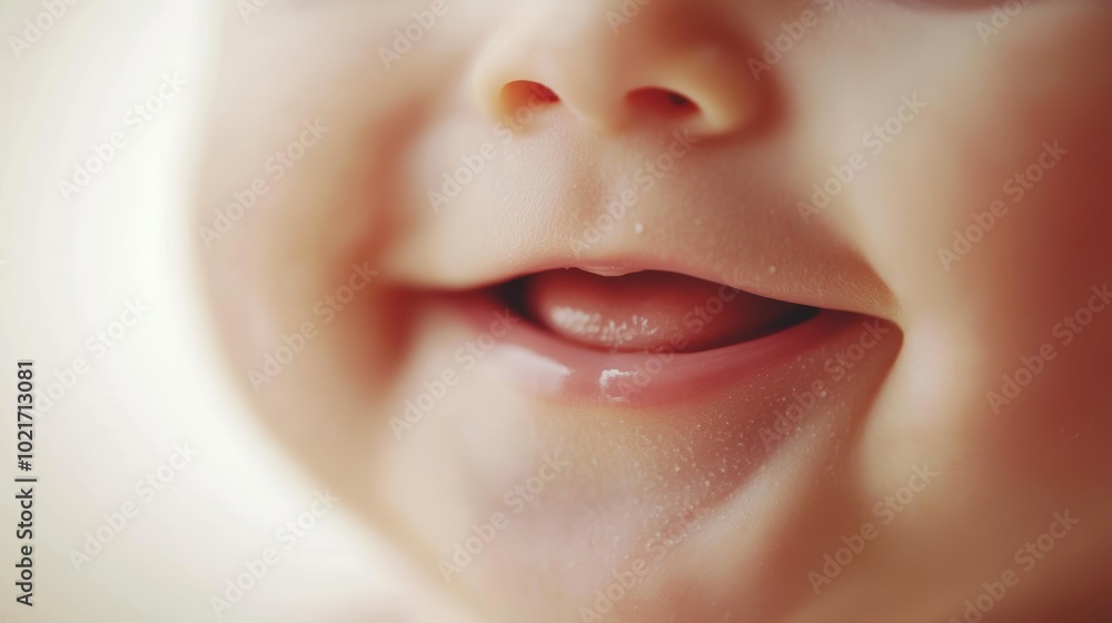 Fototapeta premium Baby's Smile on a Plain Background, Symbolizing Joy and Innocence Generative AI