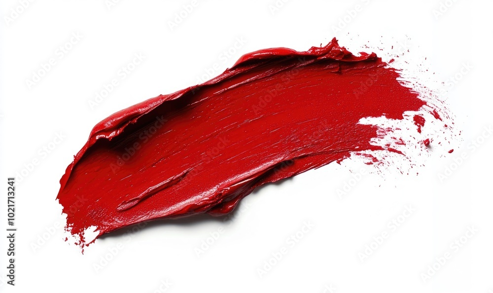 Fototapeta premium A red lipstick brush stroke on a white background