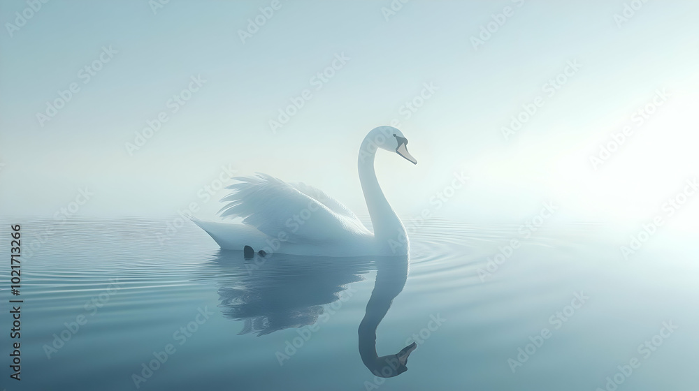 White Swan on a Calm Lake - Digital Illustration White Swan on a Calm Lake - Digital Illustration
