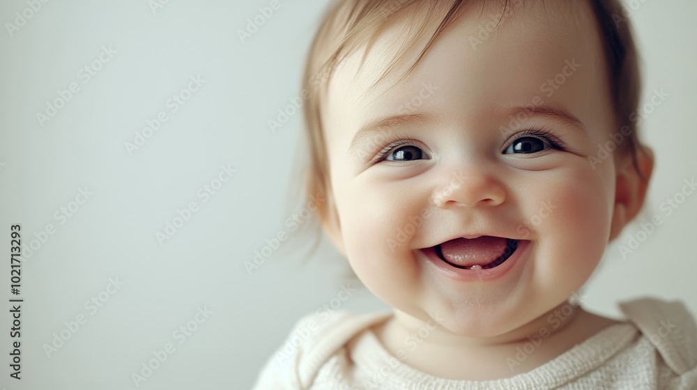 Close-up of a Baby's Smile on a Plain Light Background, Symbolizing Joy and Innocence Generative AI Close-up of a Baby's Smile on a Plain Light Background, Symbolizing Joy and Innocence Generative AI