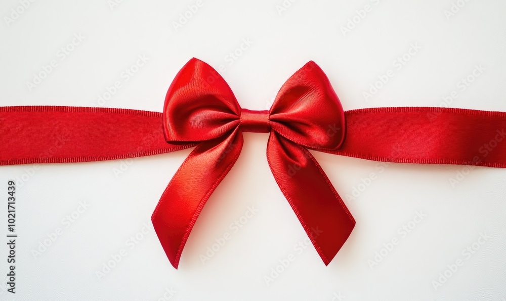 A red ribbon bow is shown on a white background A red ribbon bow is shown on a white background
