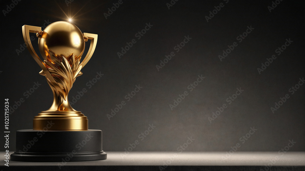 Golden trophy in an elegant mood on a dark background with copy space Golden trophy in an elegant mood on a dark background with copy space