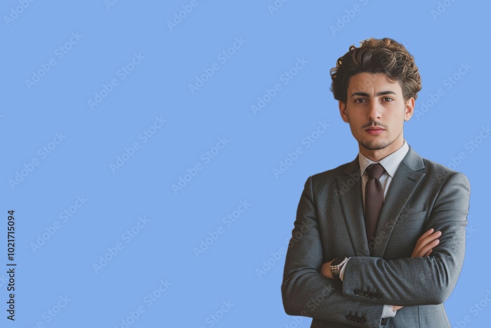 Young businessman of Moroccan origin, smiling confidently, standing with arms crossed isolated on white background. Young businessman, professional CEO, coach, leader looking at camera. Banner Young businessman of Moroccan origin, smiling confidently, standing with arms crossed isolated on white background. Young businessman, professional CEO, coach, leader looking at camera. Banner