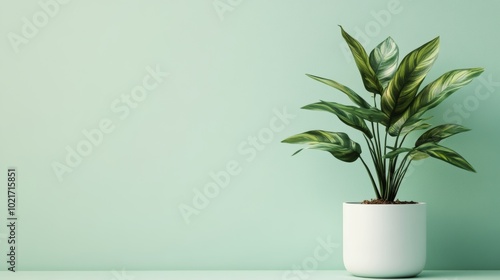 A House Plant in a White Pot Against a Pale Green Background for Home Decor or Office Space Generative AI