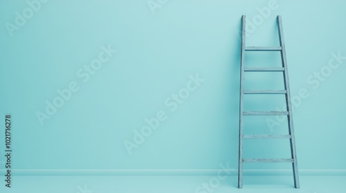 Minimalist Ladder Leaning Against a Wall on a Soft Light Blue Background Symbolizing Upward Progress Generative AI