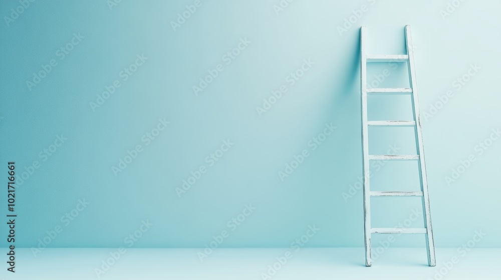Minimalist Ladder Leaning Against a Wall on a Soft Light Blue Background Symbolizing Upward Progress Generative AI Minimalist Ladder Leaning Against a Wall on a Soft Light Blue Background Symbolizing Upward Progress Generative AI