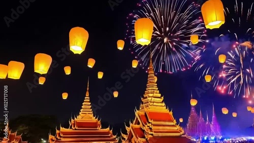 Spectacular explosions of light punctuate the festive darkness, as fireworks paint a breathtaking canvas in the night sky
