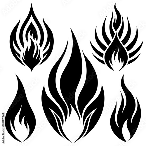 set of black and white flames