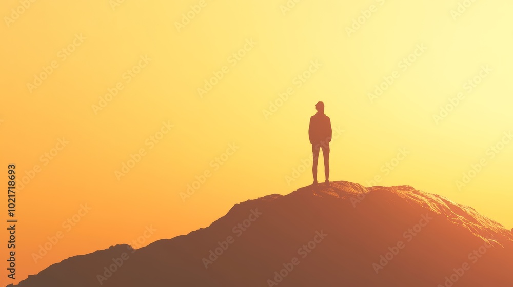 A person standing alone on a hilltop at sunset, contemplating life Generative AI A person standing alone on a hilltop at sunset, contemplating life Generative AI