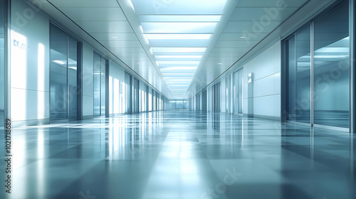 Wallpaper Mural Modern Office Hallway with Glass Doors 3D Illustration Torontodigital.ca