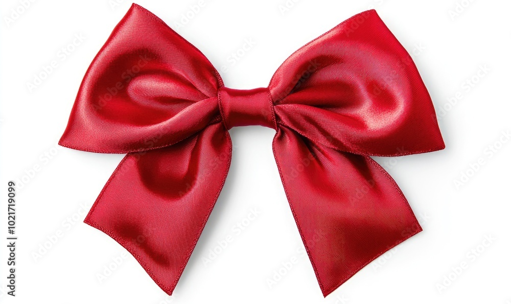 A red ribbon bow is shown on a white background A red ribbon bow is shown on a white background