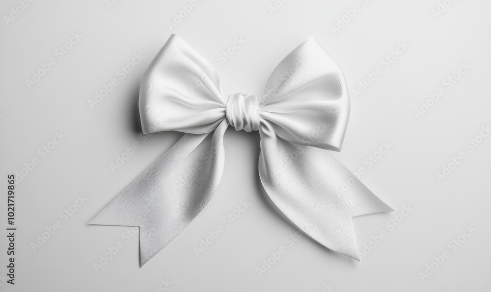 A white ribbon bow is shown on a white background A white ribbon bow is shown on a white background