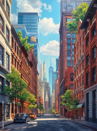 New York City Street Scene Illustration