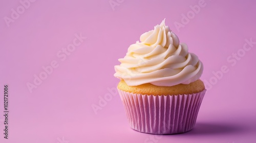 Cupcake with Icing on Pastel Purple Background, Sweet Treat for Celebration or Party Generative AI