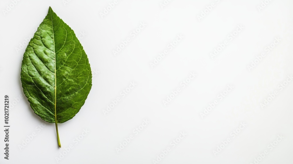 Green Leaf on White Background for Text Overlay, Nature Concept Generative AI Green Leaf on White Background for Text Overlay, Nature Concept Generative AI