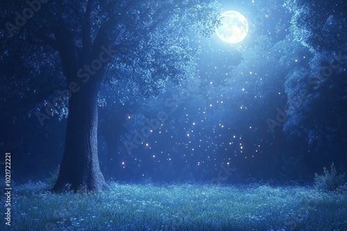 Serene Moonlit Forest Scene at Night