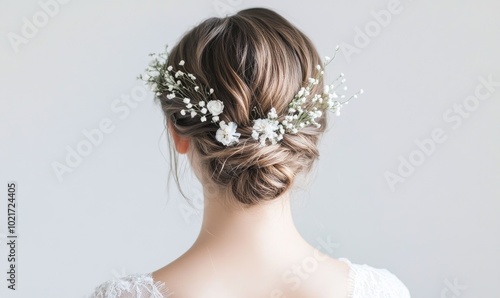 A woman with a flowery headpiece