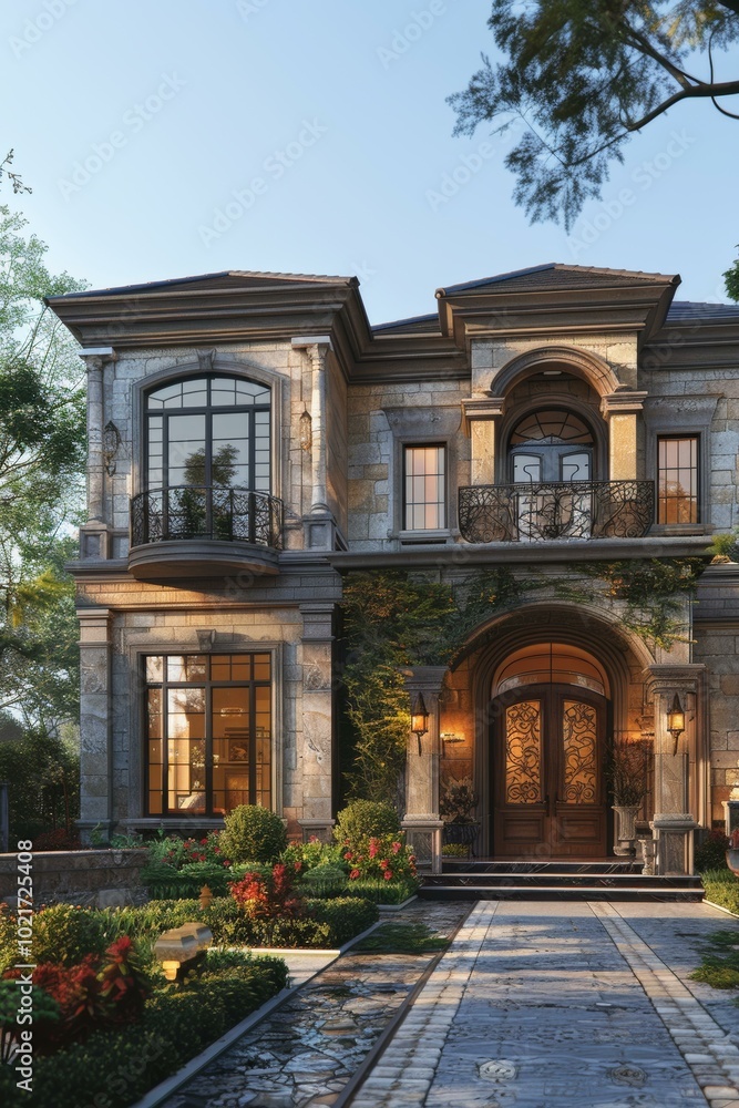 Naklejka premium Elegant European-Style Mansion Exterior Design