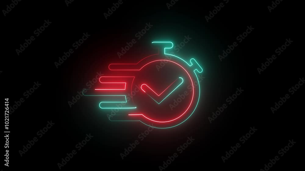Glowing neon set time icon isolated on black background. Glowing neon set time icon isolated on black background.