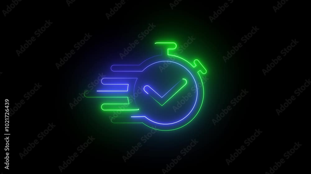 Glowing neon set time icon isolated on black background. Glowing neon set time icon isolated on black background.