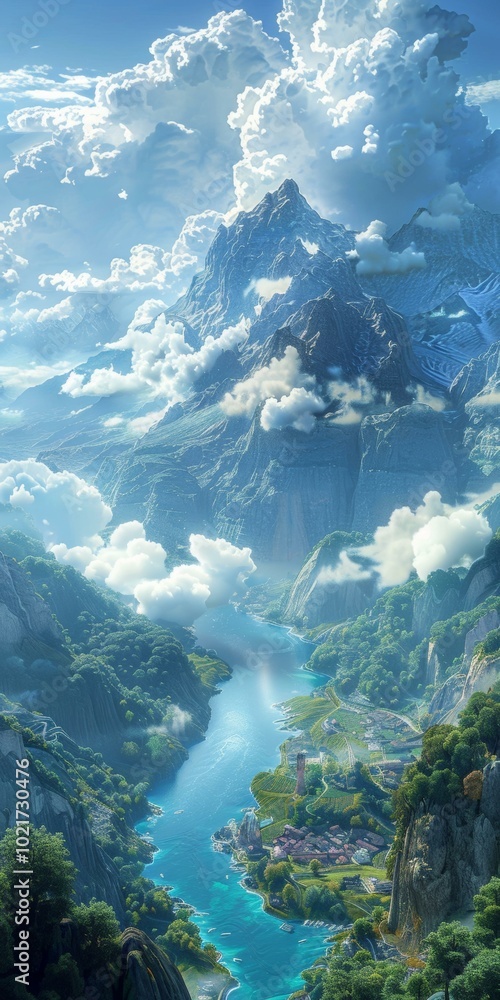 Obraz premium A Breathtaking Mountain River Valley Scenery