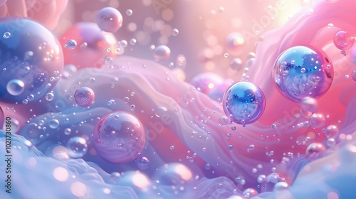 pastel pink and blue abstract painting with bubbles