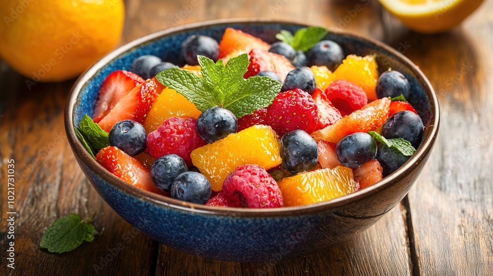 A bowl of fruit rests on a table beside lemons and grapefruit A bowl of fruit rests on a table beside lemons and grapefruit