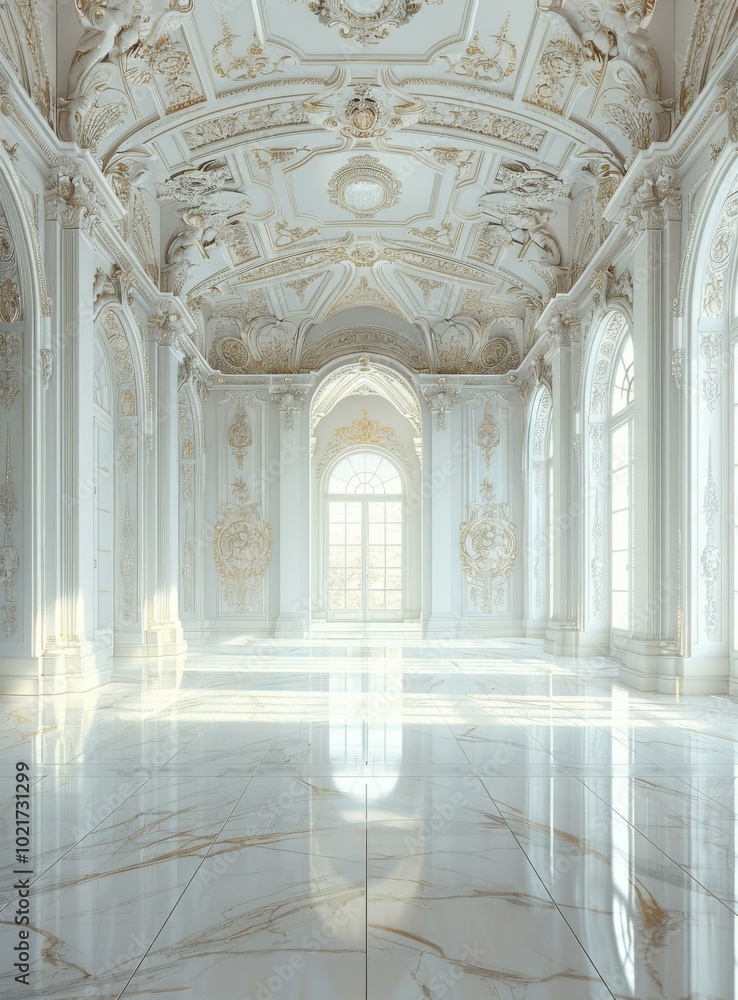 Fototapeta premium Elegant White Palace Hallway Interior
