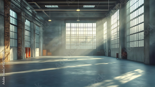 Industrial Building Interior With Large Windows - 3d Illustration