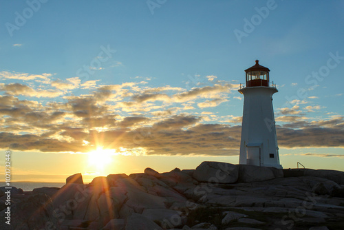 Peggy's Cove Lighthouse at Sunset, Nova Scotia, Canada