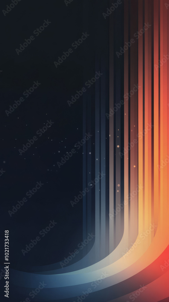 Abstract background with a retro feel, featuring a curved line design in various shades of blue, orange, and red. Abstract background with a retro feel, featuring a curved line design in various shades of blue, orange, and red.