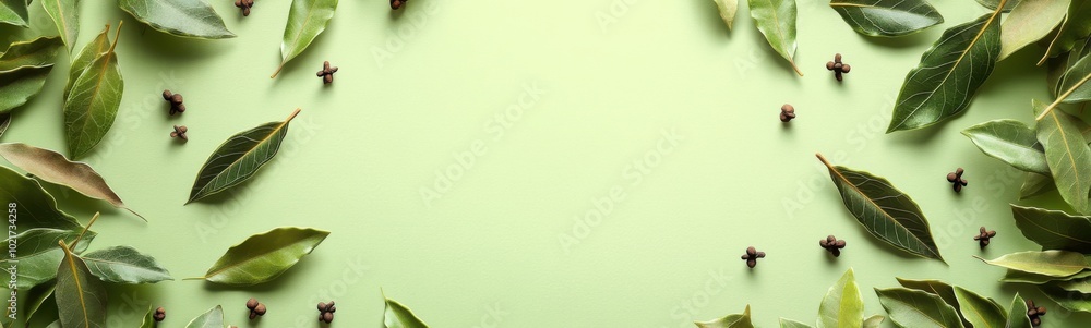 Obraz premium Bay leaves and cloves on a green surface