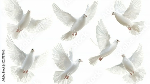 An illustration of flying pigeons on a white background.