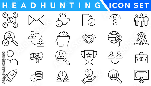 Headhunting line icons set. Recruitment, resume, candidate, interview simple icon. headhunting symbol