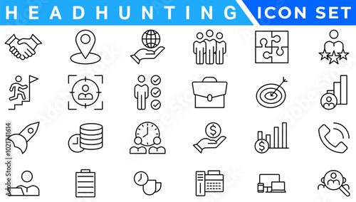 Headhunting line icons set. Recruitment, resume, candidate, interview simple icon. headhunting symbol
