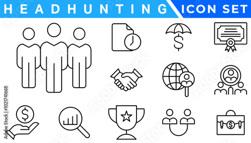 Headhunting line icons set. Recruitment, resume, candidate, interview simple icon. headhunting symbol