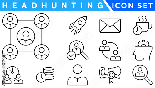 Headhunting line icons set. Recruitment, resume, candidate, interview simple icon. headhunting symbol