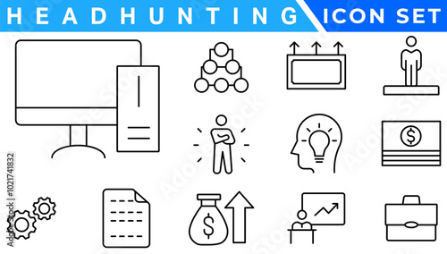 Headhunting line icons set. Recruitment, resume, candidate, interview simple icon. headhunting symbol