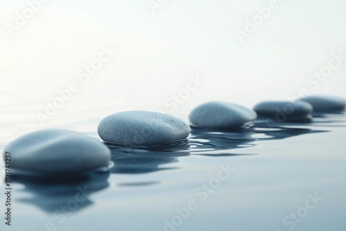 a row of rocks sitting on top of a body of water
