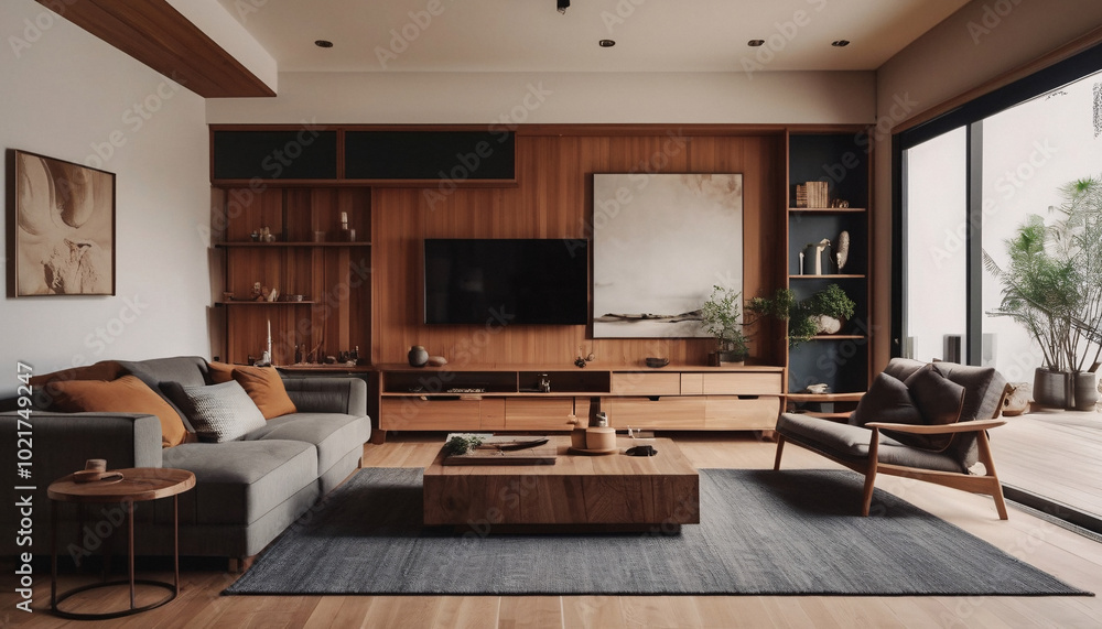 Modern Living Room with Wooden Accents Modern Living Room with Wooden Accents