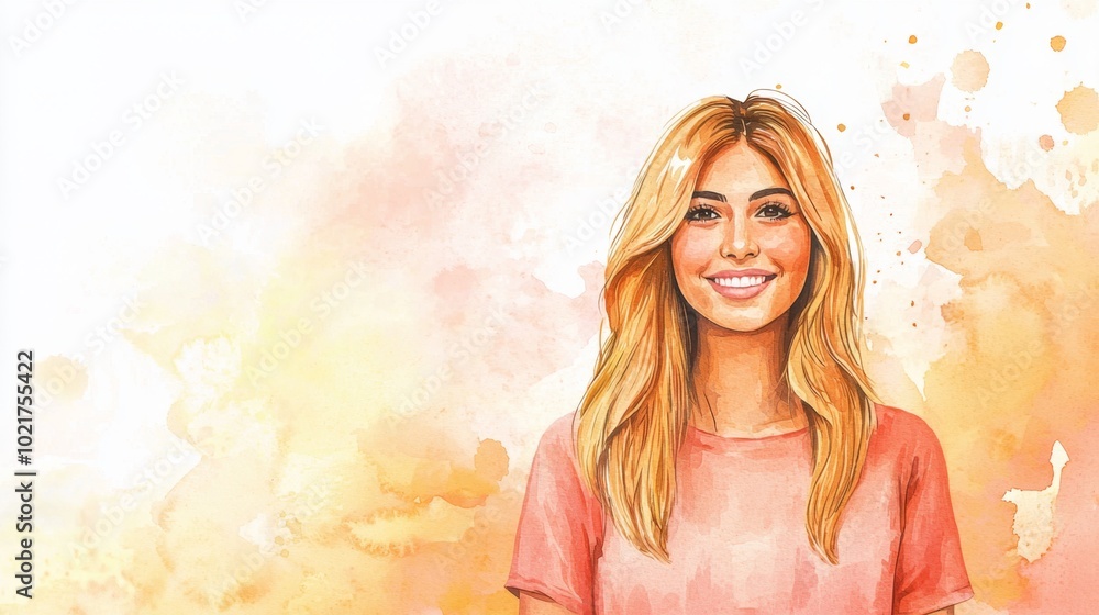 Adult Persian Woman with Blond Straight Hair watercolor illustration. Adult Persian Woman with Blond Straight Hair watercolor illustration.