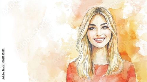 Adult Persian Woman with Blond Straight Hair watercolor illustration.