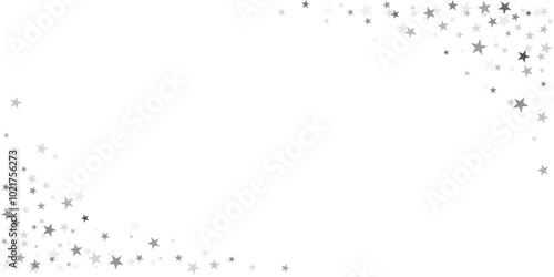 Silver stars vector corner background, sparkling Christmas confetti falling magic shining sparkles, flying stars glitter border