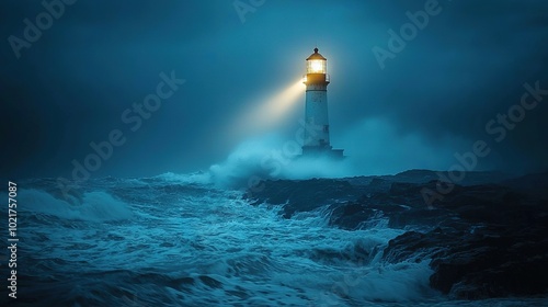  A beacon standing alone at sea, its bright illuminating the waters ahead