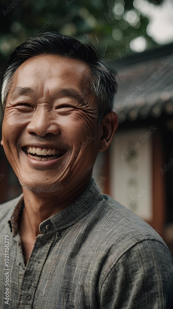 Portrait of smiling middle age old asian man, Chinese, Korean, Japanese Portrait of smiling middle age old asian man, Chinese, Korean, Japanese