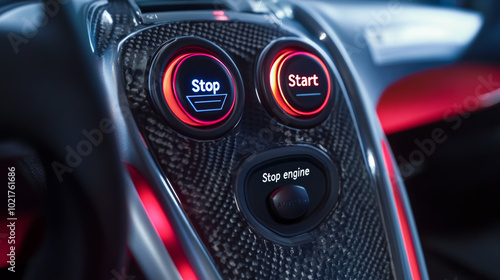 "The 'Start Stop Engine' button inside a sports car."