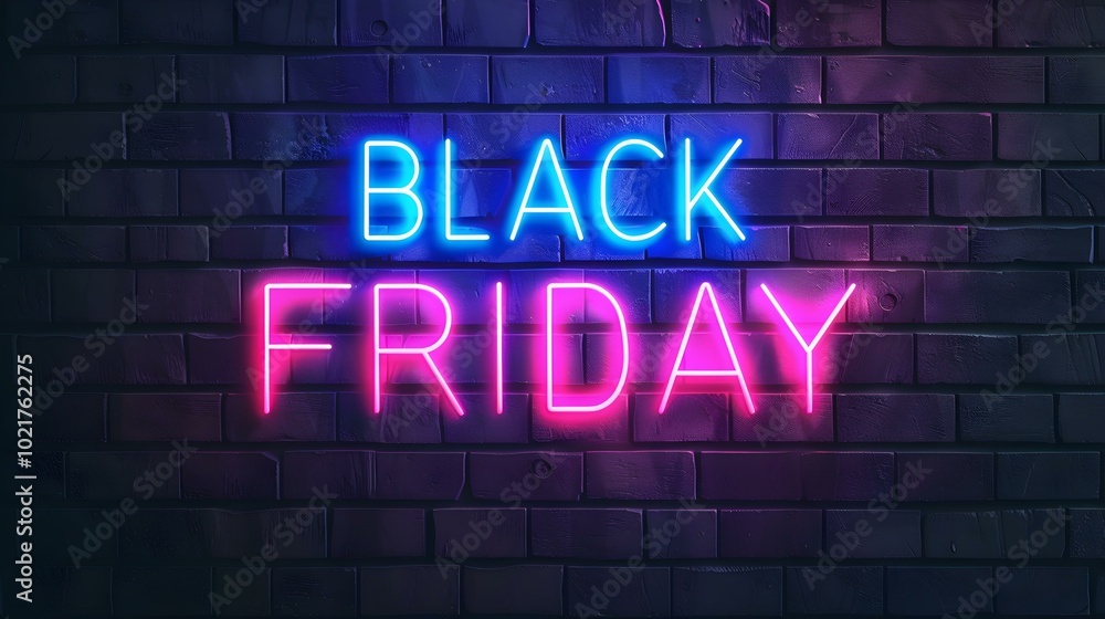 Multicolor Neon 'BLACK FRIDAY' Sign on a Brick Wall Multicolor Neon 'BLACK FRIDAY' Sign on a Brick Wall