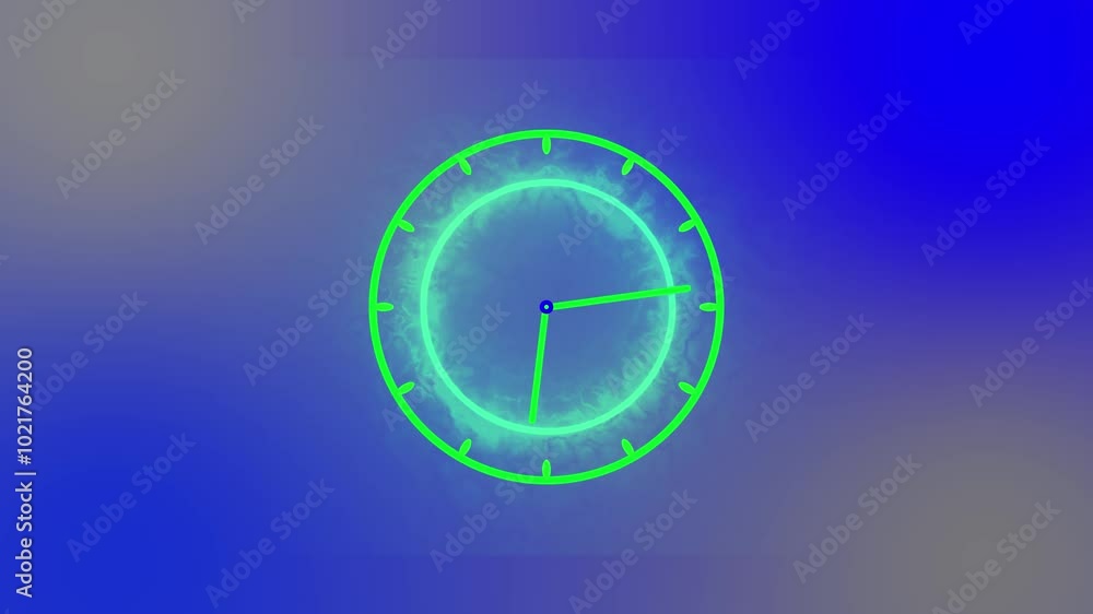 Wall clock green colour moving around and blue background.