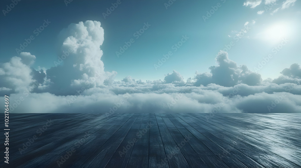 Wooden Plank Above the Clouds Illustration Wooden Plank Above the Clouds Illustration
