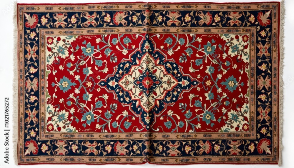 Intricate floral design on a traditional Persian carpet showcasing vibrant colors and detailed craftsmanship Intricate floral design on a traditional Persian carpet showcasing vibrant colors and detailed craftsmanship